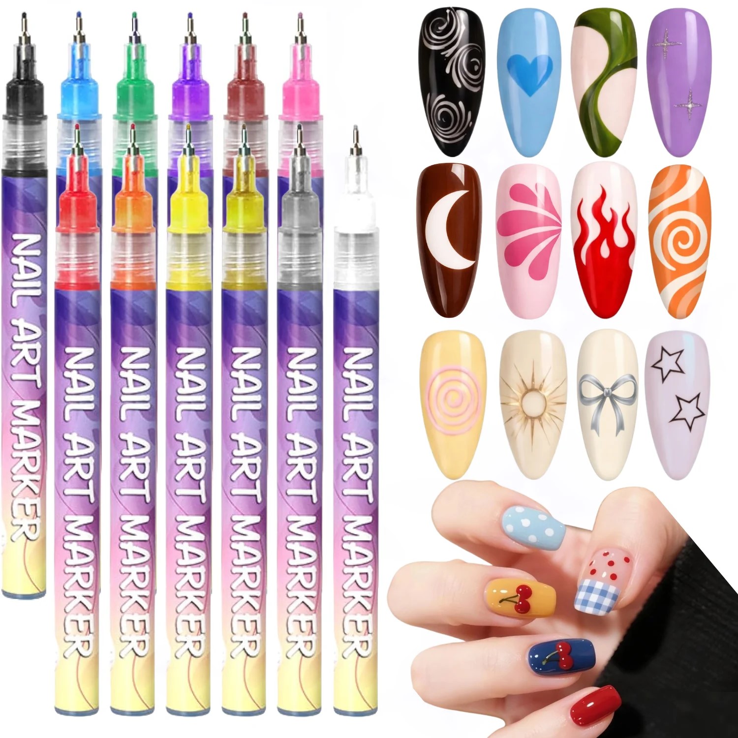 Correction Pen Fine - 12 Kleuren 3D Nagelsticker Set, 0.5mm